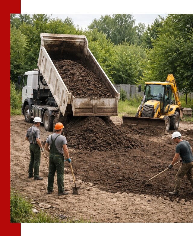 Доставка и укладка грунта для выравнивания участка в Дивногорске