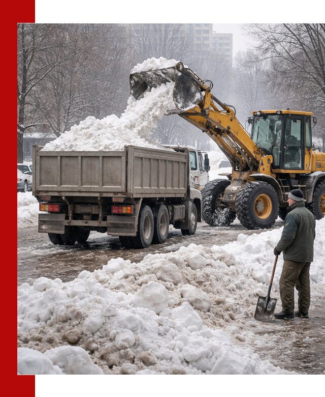 Вывоз снега грузовой техникой в Дивногорске оперативно и чисто