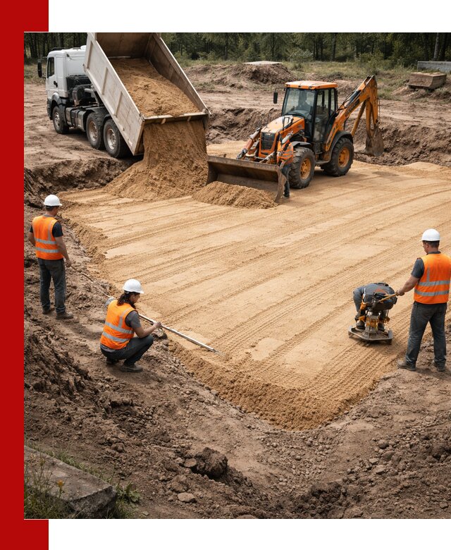 Устройство песчаной подушки для фундаментов и дорог в Дивногорске